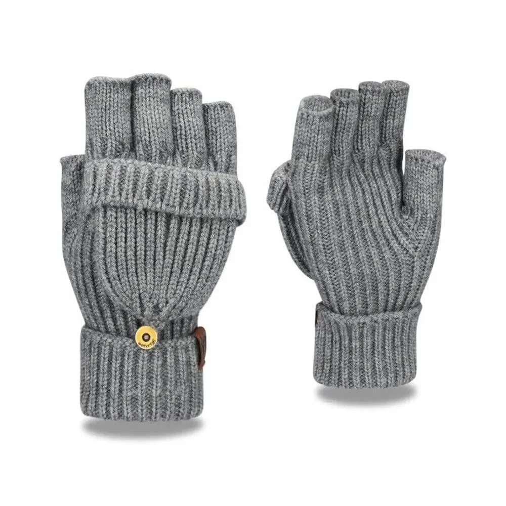 Women's Winter Fingerless Gloves Warm Flip Typing Gloves Knitted Convertible Glo